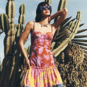 NEW NWT FARM Rio Tropical Swing Mix Midi Dress (L)